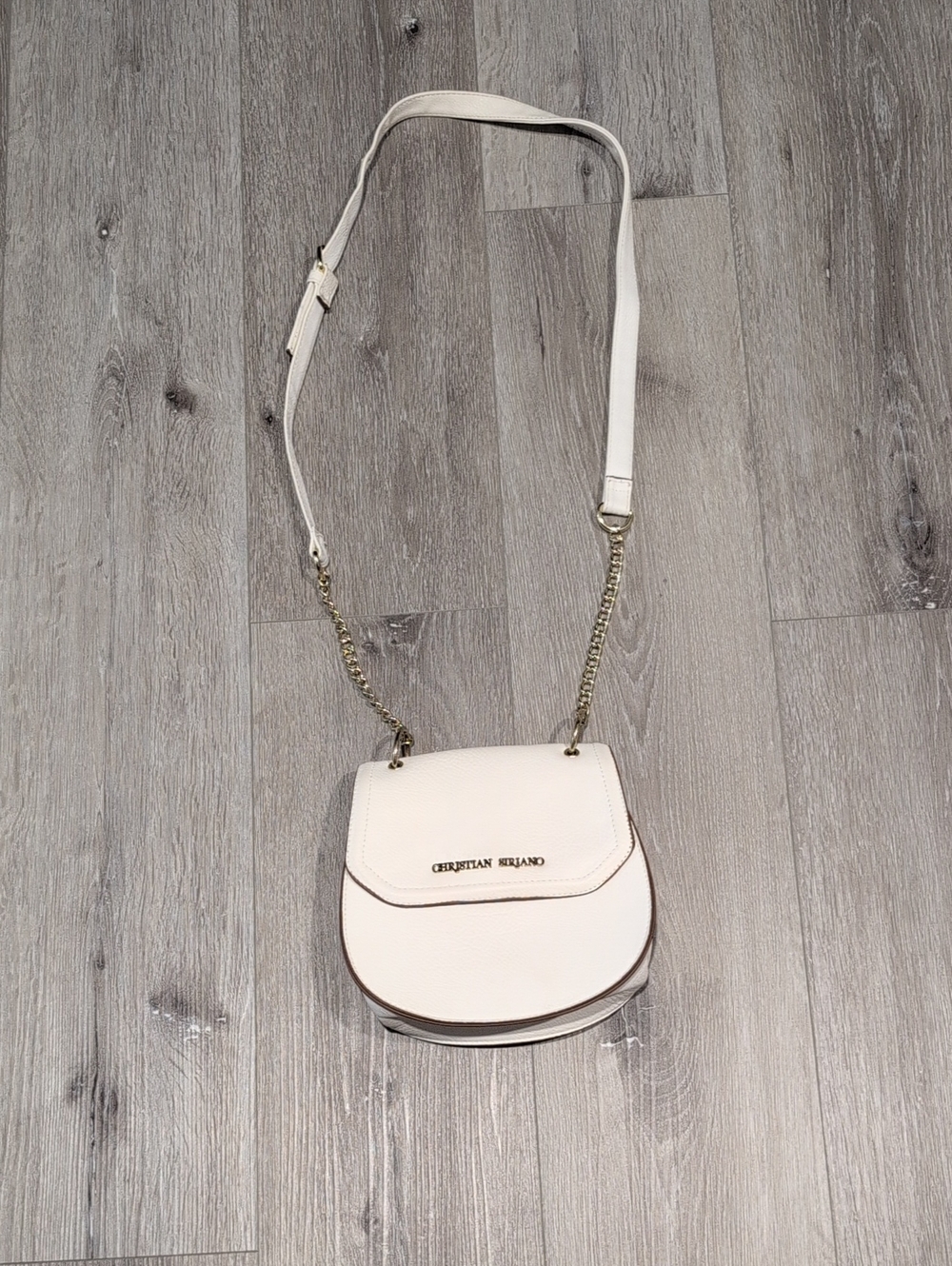 Christian Siriano Cream Crossbody Saddle Bag with Gold Chain
